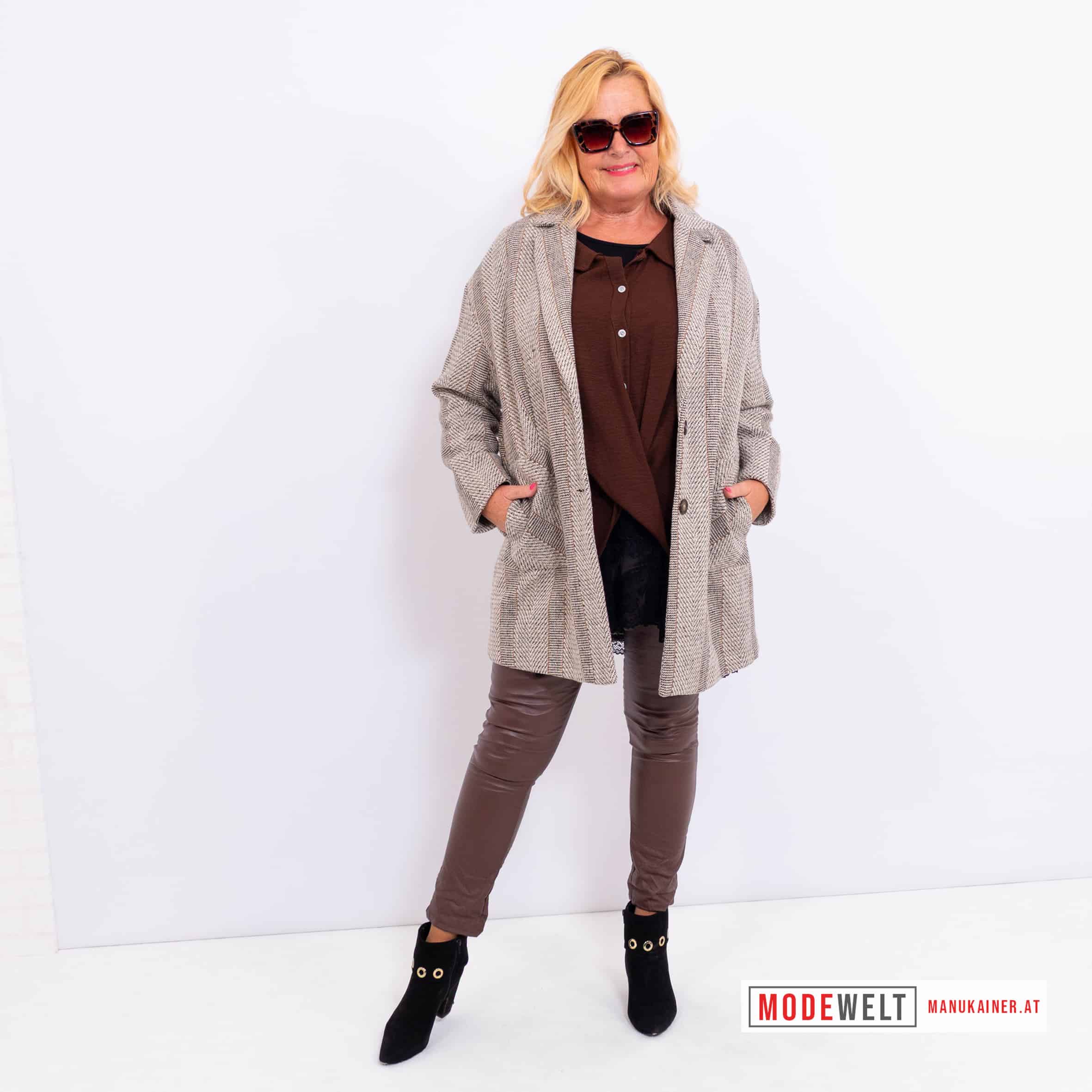 Fischgrat-Longjacke Marina Beige |Gr. 42 bis 50|, Anr.: 2715 – Bild 2