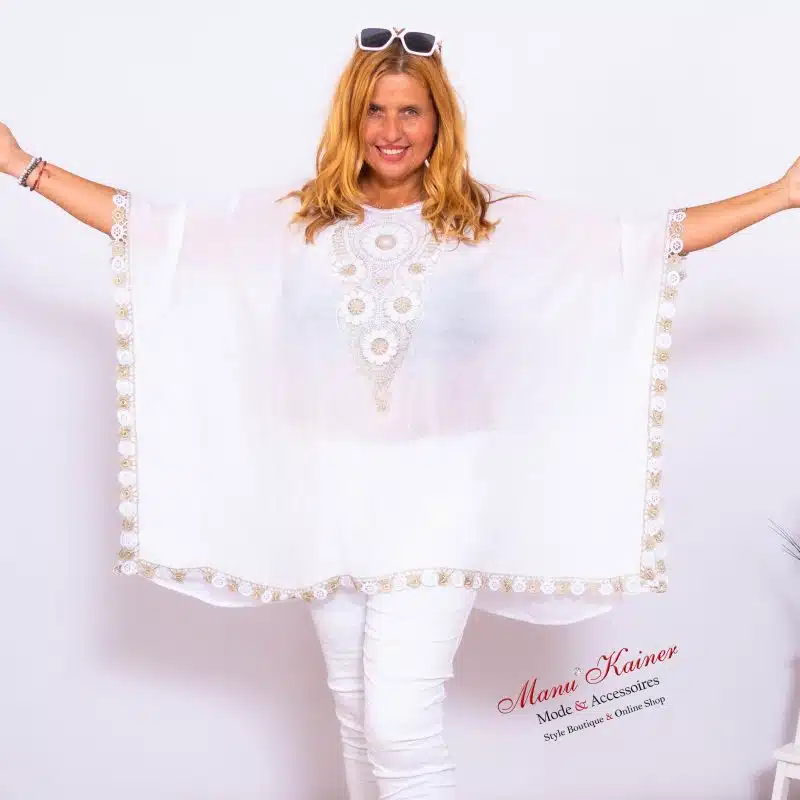 DesignPoncho Romantika White Golden |Gr. UNI 38-48+|, Anr.: 2901
