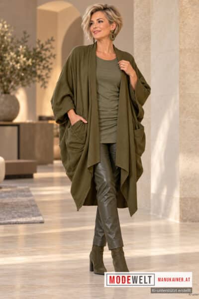 OversizedMantel Tamara, Olive |Gr. UNI 40-52/54|, Anr.: 3210