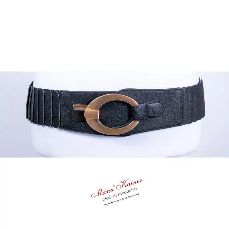 Stretchgürtel Schwarz Goldschnalle, Anr.: 3256