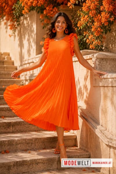 Plisseekleid Bella Orange |Gr. 34 bis 40|, Anr.: 4060
