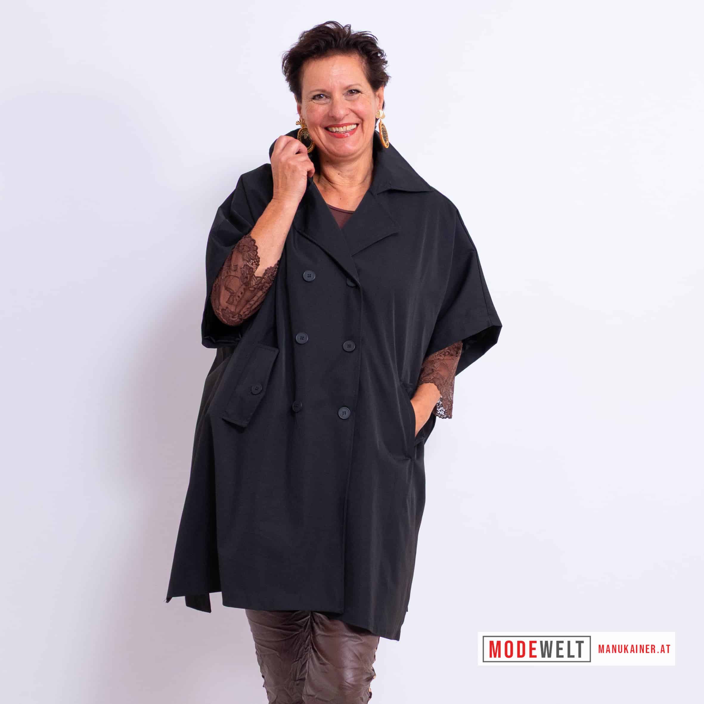 TrenchPoncho Lea Noir |Gr. UNI 36-48+|, Anr.: 4165