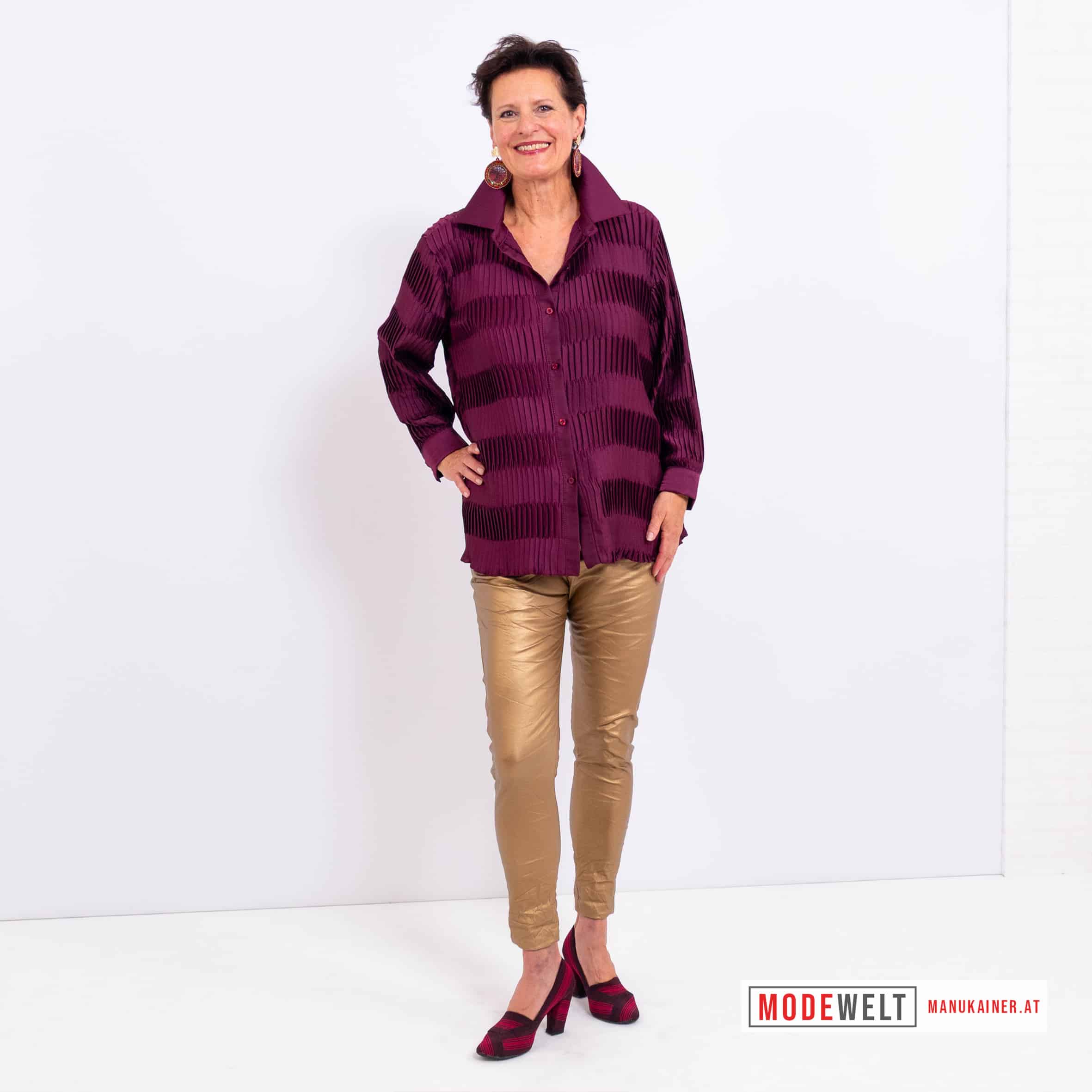 Bluse Bordeaux Elegance Plissee |Gr. UNI 38-48|, Anr.: 4179 – Bild 2