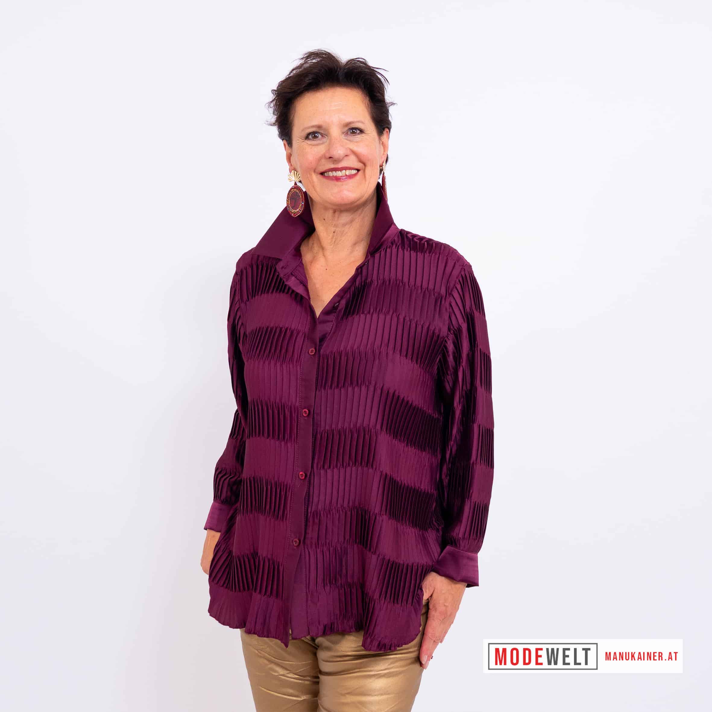 Bluse Bordeaux Elegance Plissee |Gr. UNI 38-48|, Anr.: 4179 – Bild 3