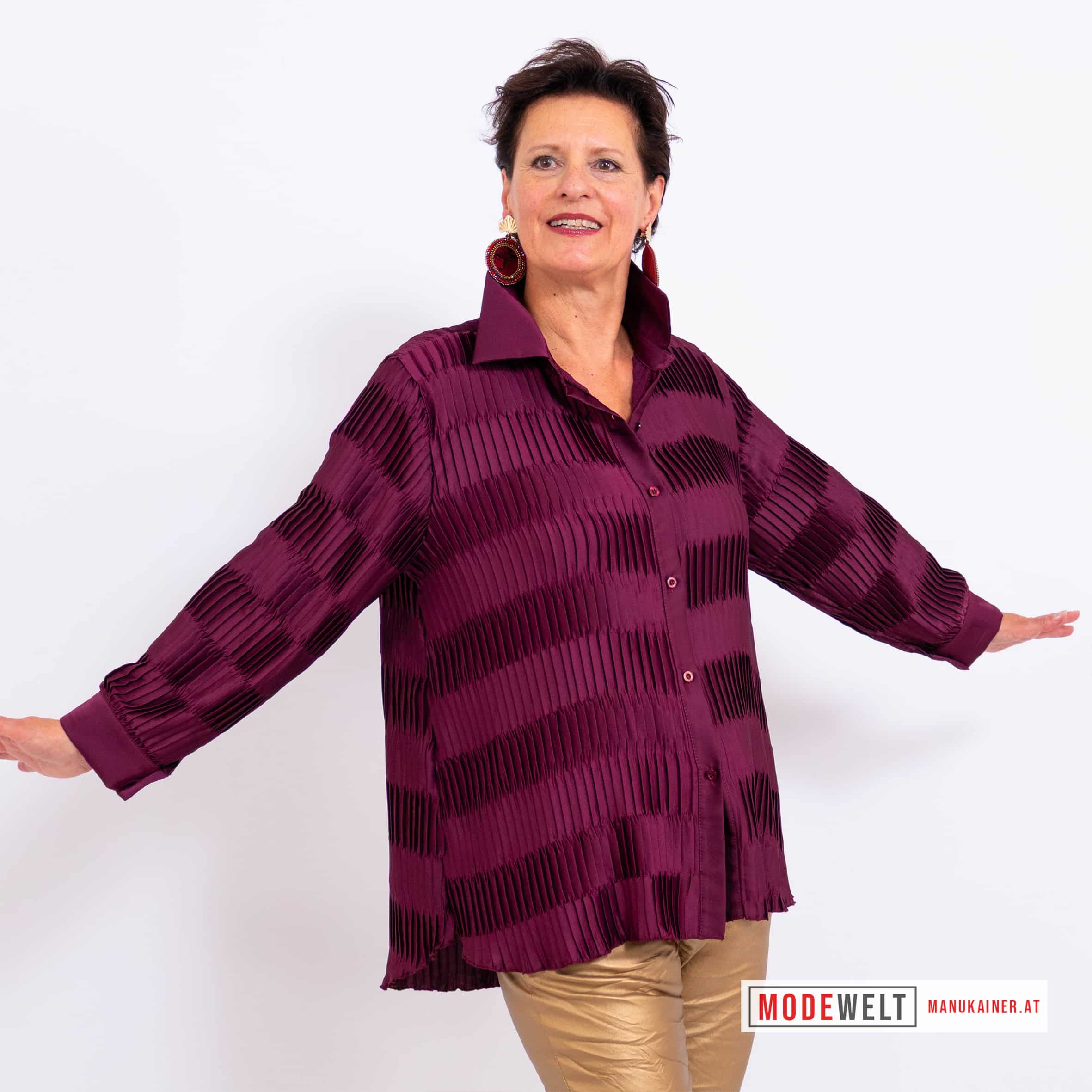 Bluse Bordeaux Elegance Plissee |Gr. UNI 38-48|, Anr.: 4179