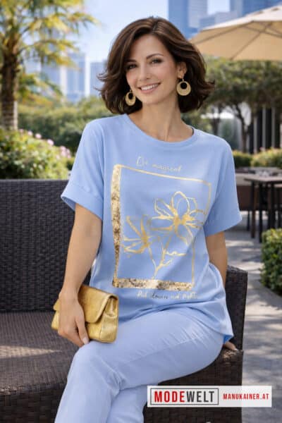 DesignShirt Golden Bloom Ice Blue |Gr. UNI 36-48+|, Anr.: 4225