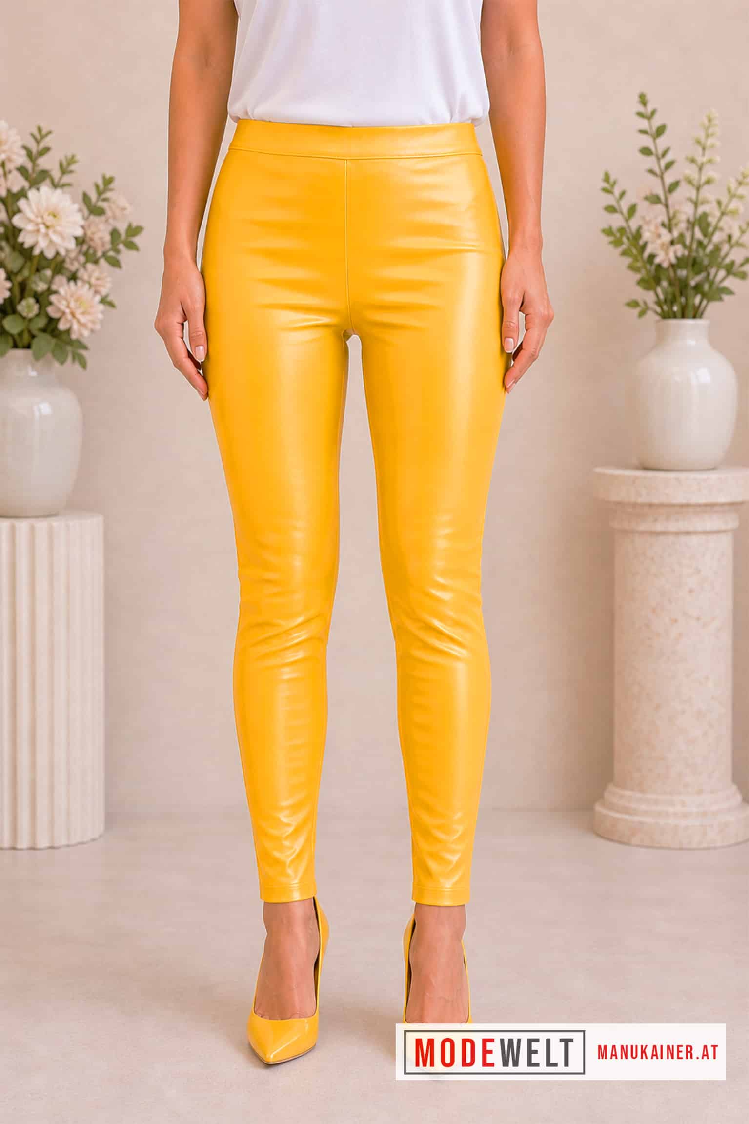 Soft-Lederlook-Legging aus Viskose, Gelb |Gr. 34-48|, Anr.: 4285