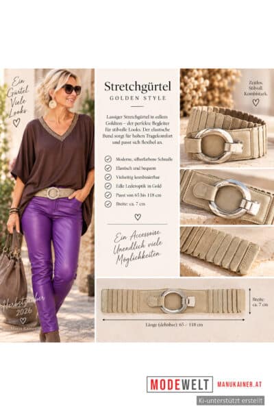 Stretchgürtel Gold mit Silberschnalle, Anr.: 4355