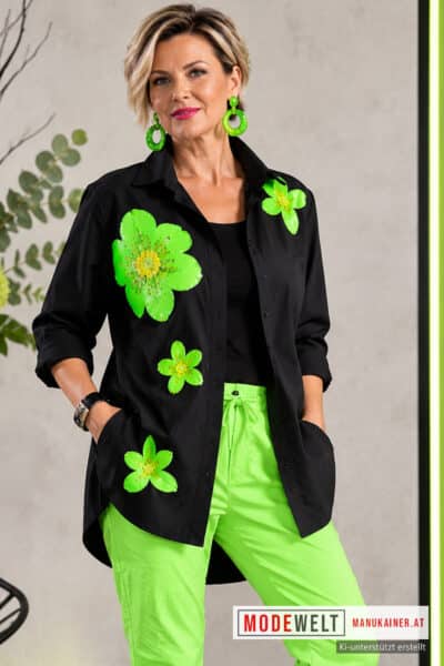 Hemdbluse Green Flowers |Gr. UNI 38-46|, Anr.: 4360