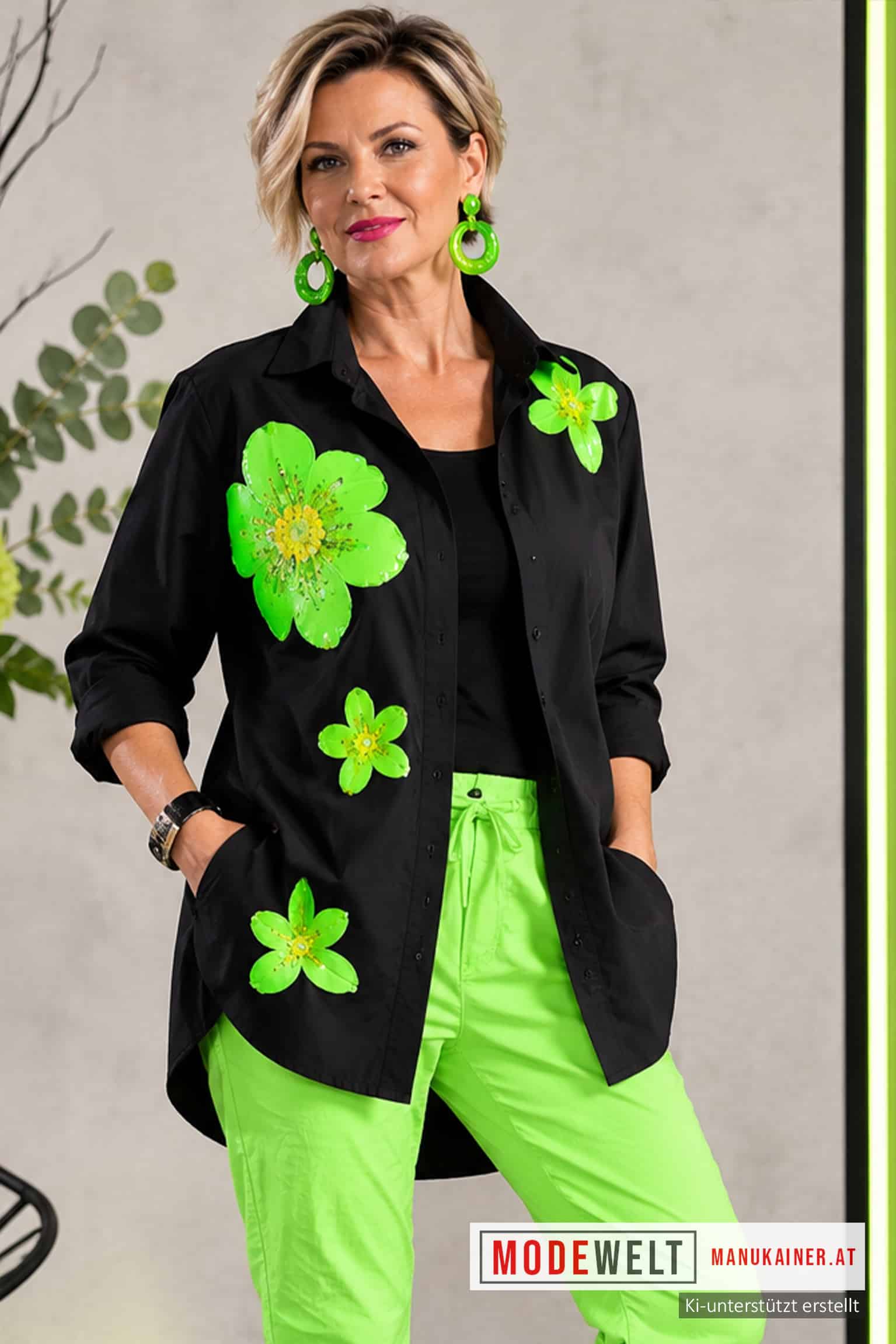 Hemdbluse Green Flowers |Gr. UNI 38-46|, Anr.: 4360