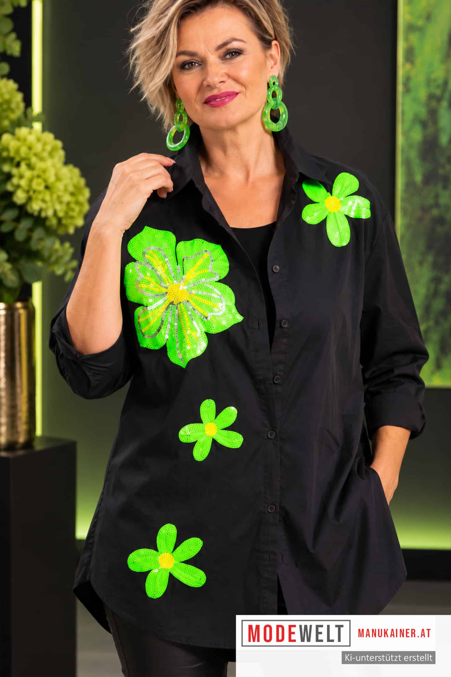 Hemdbluse Green Flowers |Gr. UNI 38-46|, Anr.: 4360 – Bild 2